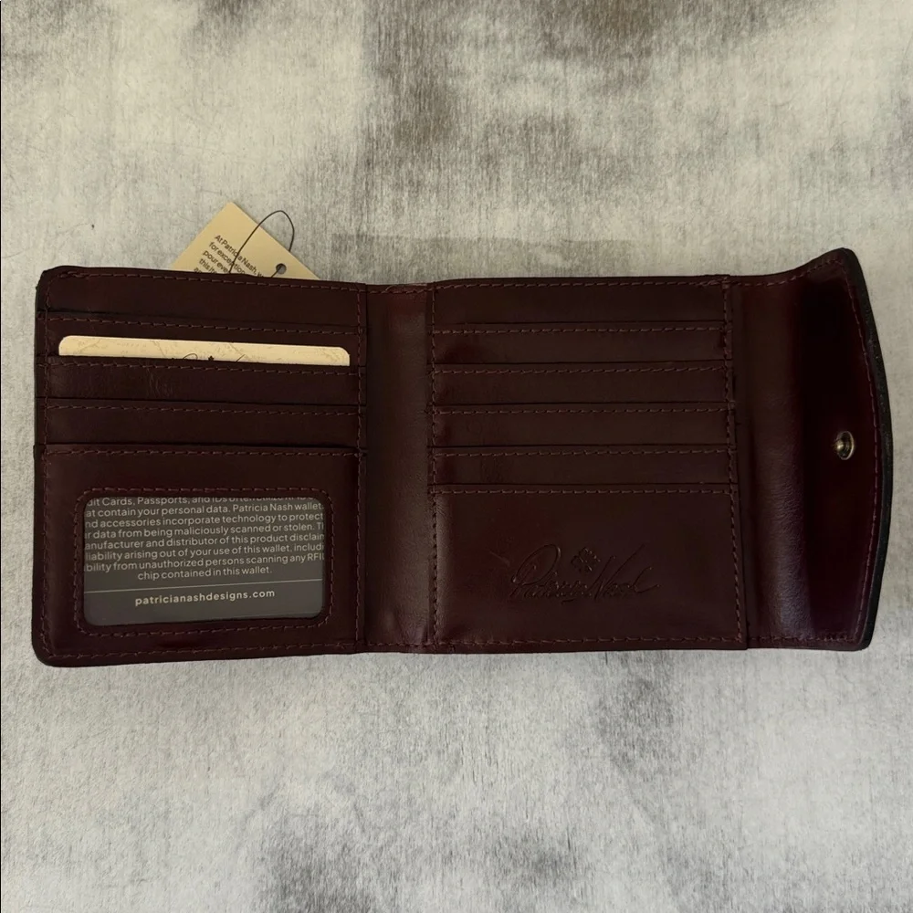 PATRICIA NASH Reiti Bi-Fold Leather RFID Wallet Floral Sienna Sunset Red Brown
